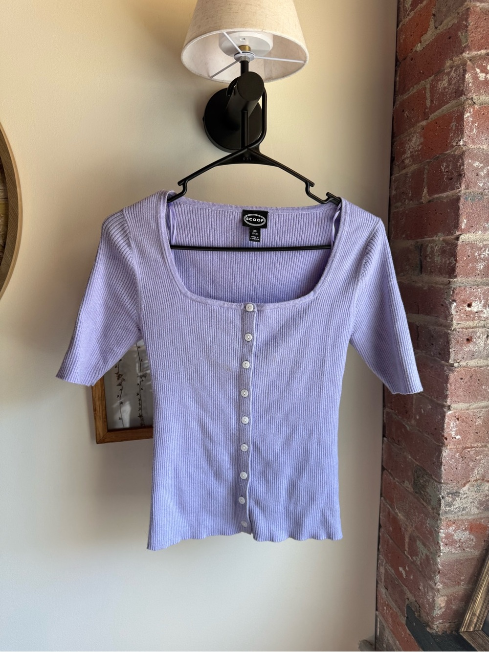 Scoop Lavender Ribbed Button-Front Square Neck Top